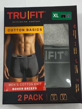 TRU|FIT Men's Cotton Knit Boxer Briefs Black & Gray (2 Pack) Men’s Size XL  NWT